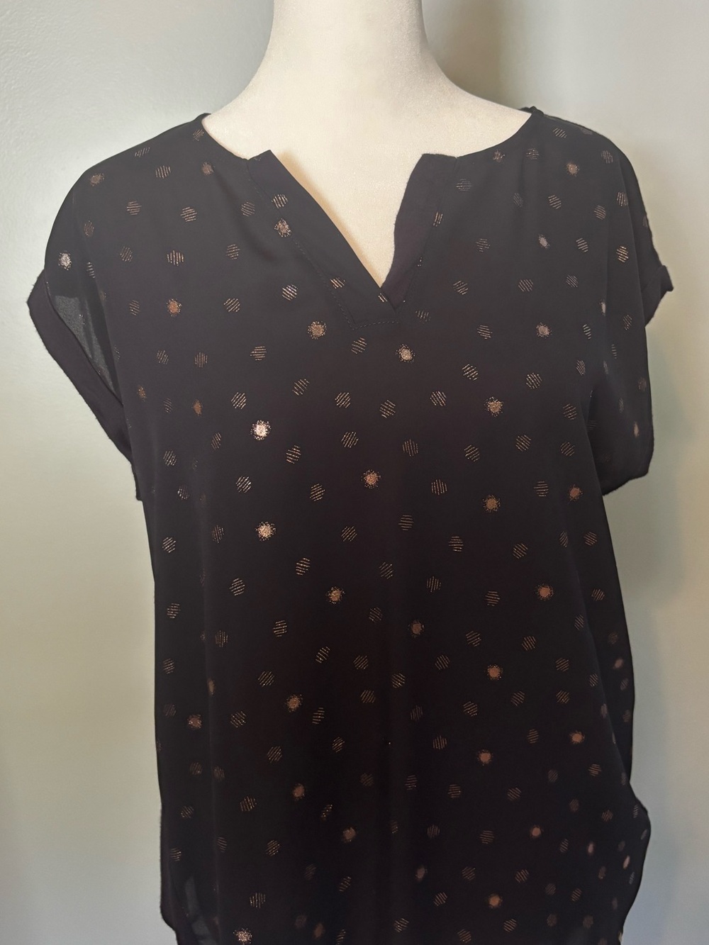 Papermoon Navy Blouse with Metallic Gold Polka Dot Print